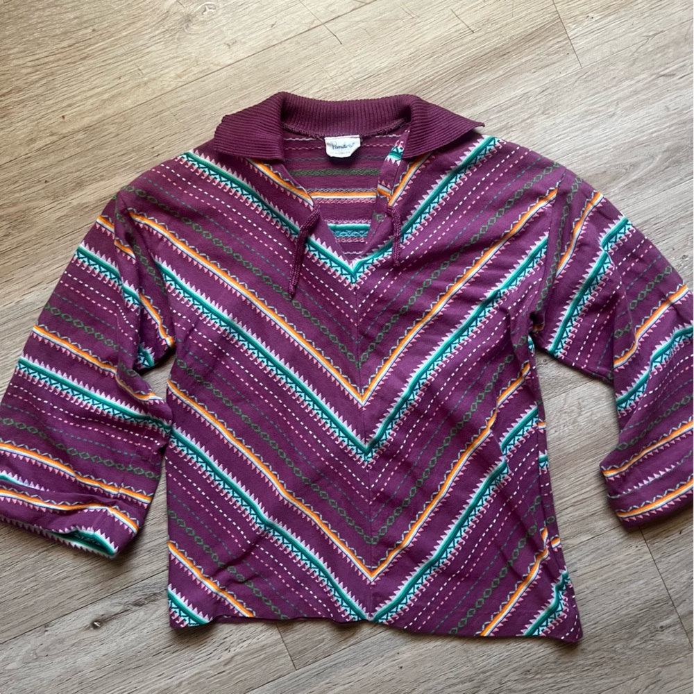 Vintage 60s 70s Pandora Scotchkin Stripe Collared Boho Eclectic Top - Picture 1 of 12